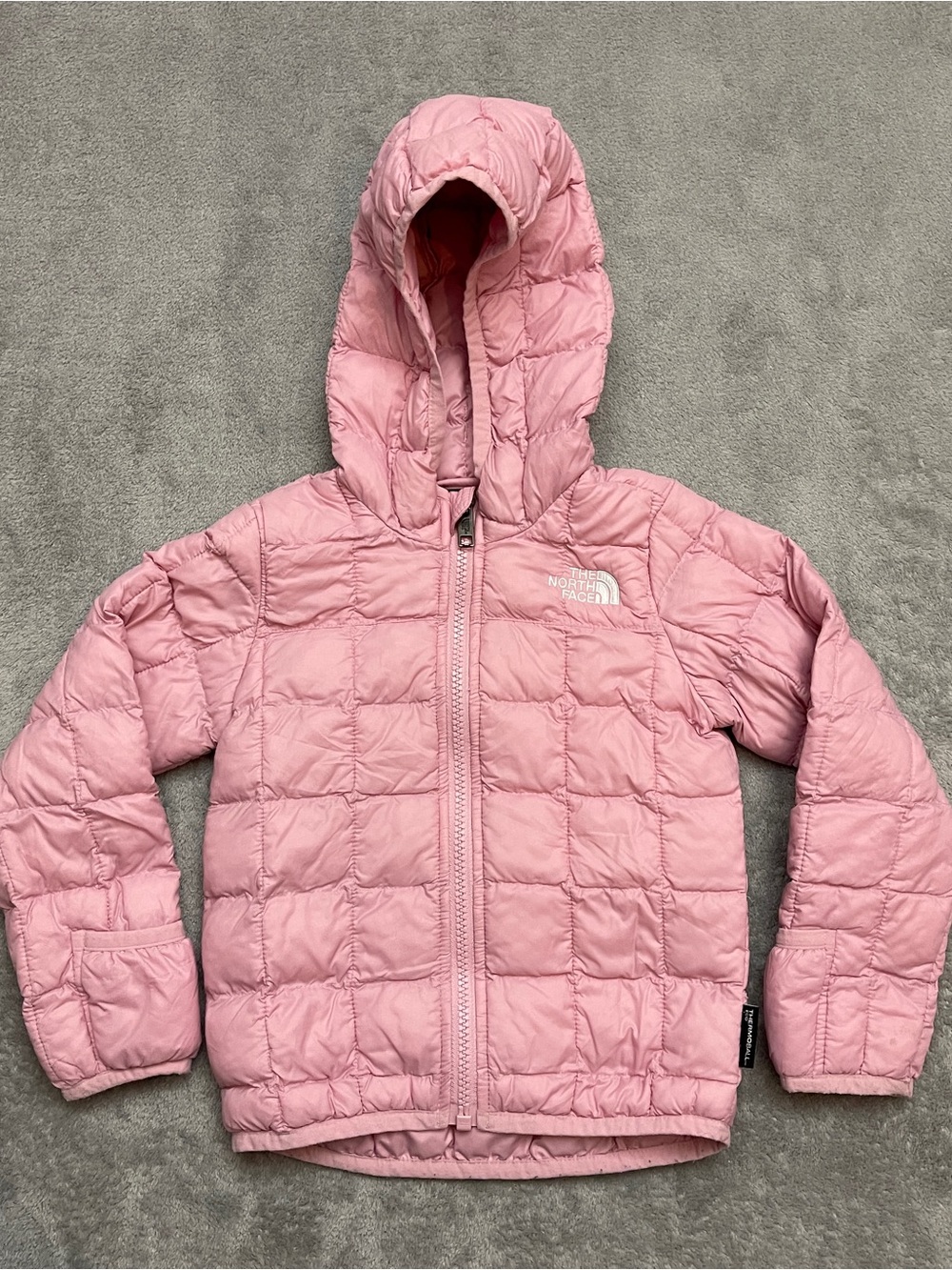 The North Face Girls Puffer Jacket Pink ThermoBall Eco Hooded Quilted Size 18mo